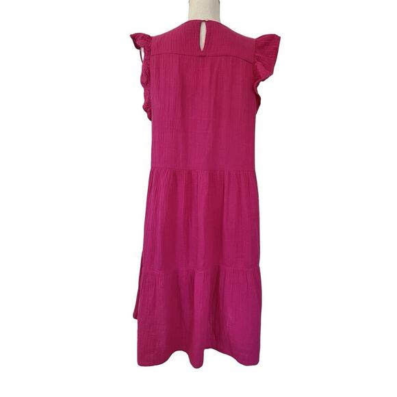 J Crew Tiered Mini Flutter Sleeve Gauze Dress Size 10 Mageneta Pink Resort Vacay - Picture 4 of 8